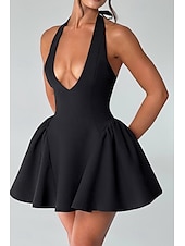 economico Vestiti aderenti-Per donna Mini Abito Abito da laurea Abito con Collo Allacciato Moda Laurea Data Uscire Vestibilità regolare Semplice Senza Maniche All&#039;americana Nero Estate