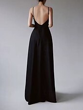 ieftine Rochii de Seară-Rochie de Seară A-Line Rochie Elegantă pentru Petrecere de Seară Lungime până la Pământ Fără Mânecă Decolteu în V Bumbac Fără Spate cu Fisură Mâneci Sifonate
