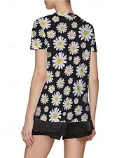 billiga Blommig t-shirt-Dam T-shirt Summer Tops Grafisk Mönster Klassisk Ledigt Kortärmad Rund hals Crop Tops Dagligen Helgen Mönster Regnbåge Sommar Vår Höst