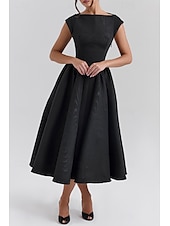 economico Abiti casual bianchi-Per donna Abito Midi Abito Bianco Moda Moderno Compleanno Laurea Data Vestibilità regolare Semplice Senza Maniche Girocollo Nero Grigio chiaro Beige Estate