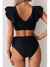 preiswerte Bikini-Sets-Damen Badeanzug Bikini Bademode Hoch tailliert Tropisch Strandbekleidung Farbblock V-förmiger Draht-Ausschnitt Ärmellos Badeanzüge