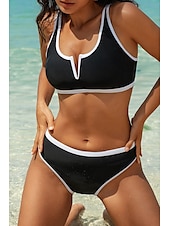 cheap Bikini Sets-Women&#039;s Swimwear Bikini 2 Piece Swimsuit Backless Patchwork Tropical Beach Wear Color Block V Neck Sleeveless Bathing Suits
