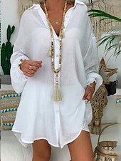 economico Camicie-Per donna Camicia Camicie di cotone e lino Abbottonare Blusa Semplice Essenziale Moderno Casual Manica Lunga Colletto a Camicia Top lunghi Quotidiano Ferie Uscire Bottoni Nero Bianco Blu Viola Grigio