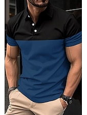 cheap Men&#039;s Classic Polo-Men&#039;s Golf Shirt Golf Polos Shirts Work Business Lapel Short Sleeve Modern Comfortable Color Block Patchwork Buttons Summer Spring Regular Fit Wine Pinky Yellow Blue Green Light Sky Blue Golf Shirt