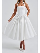 ieftine Rochii de absolvire-Pentru femei Rochii Midi Rochie albă Rochie de absolvire Modă Modern Zi de Naștere Concediu Absolvire Fit regulat Simplu Fără manșon Gâtul halter Negru Alb Roșu-aprins Vară