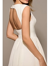 economico Abiti casual bianchi-Per donna Abito Midi Abito Bianco Moda Moderno Compleanno Laurea Data Vestibilità regolare Semplice Senza Maniche Girocollo Nero Grigio chiaro Beige Estate