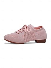 baratos Sapatos de Aulas de Dança-sapatos de dança femininos de malha rosa com cadarço e salto baixo – sapatos confortáveis casuais e de salão