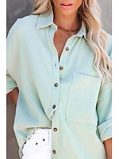 economico Camicie-Per donna Camicia Camicie ispirate al lino Abbottonare Semplice Elegante Manica Lunga Colletto a Camicia Top Regolari Quotidiano Ferie Bottoni Nero Bianco Verde chiaro Arancione Estate