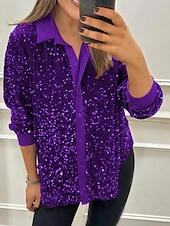 economico Bluse e camicie-Per donna Camicia Blusa Semplice Elegante Moderno Manica Lunga Colletto a Camicia Top Regolari Quotidiano Paillettes Bottoni Tasca Nero Giallo Rosso Blu Viola Estate