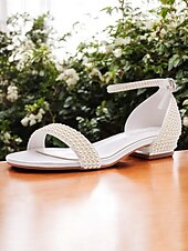 abordables Occasionnel-sandales de mariage plates en perles blanches pour femmes - chaussures de mariée élégantes avec bride à la cheville
