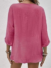 baratos Camisas-Mulheres Camisa Social Camisas com toque de linho Botão para cima Blusa Botões Tecido Básico Moderno Manga Longa Decote V Tops regulares Diário Feriado Azul Rosa Roxo Verde Verão