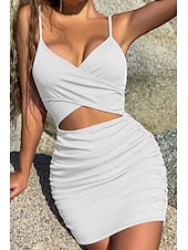 economico Abiti di Laurea-Per donna Mini Abito Abito Bianco Abito da laurea Abito Sottoveste Moda All&#039;aperto Compleanno Laurea Vestibilità regolare Semplice Senza Maniche Spalline sottili Nero Bianco Rosa Blu Reale Estate