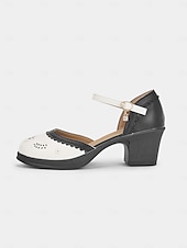 preiswerte Mary Jane Pumps-Damen-Mary-Jane-Pumps im Retro-Stil der 1950er Jahre in Braun und Weiß – elegantes Cut-out-Design für den Alltag, Verabredungen zum Kaffeetrinken und legere Bürosituationen