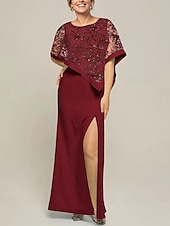 preiswerte Bodenlänge-Meerjungfrau / Trompete Mutter der Braut Kleid elegant funkeln&amp;amp;Glanz Juwel Hals Sweep / Pinsel Schleppe Chiffon Pailletten lange Ärmel mit Pailletten 2025