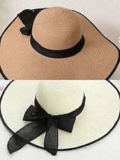 billiga Kvinnors hattar-elegant solhatt med bred brätte för kvinnor – sommarhatt i stråhatt med svart rosett, UV-skydd, hopfällbar floppy hatt för semester, trädgårdsfester och utomhusresor