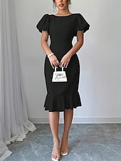 abordables Robe Simple-Robe de Graduation Femme Robe Mini Uni Robe Bodycon Semi-Formelle Bureau Ajustement Normal Graphique Manches Courtes Col Rond Noir Rose Bleu Ciel Fuchsia Été