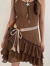billiga Dambälte-kvinnors boho-snörsbälte med tofs – vintage ihåligt midjebälte i fuskmocka, justerbart brett cinch-bälte för klänningar, festivaler och casual outfits