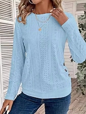 ieftine Topuri simple pentru femei-Pentru femei Tricou Simplu Modă Modern Manșon Lung Stil Nautic Topuri obișnuite Zilnic Capsă Negru Alb Albastru celest Vară