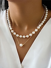 billiga Kvinnors halsband-elegant lagerpärlhalsband för kvinnor – guldkedja med vita simulerade pärlor, klassiska vintagesmycken för bröllop, fester och formella evenemang