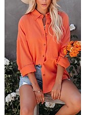 economico Camicie-Per donna Camicia Camicie ispirate al lino Abbottonare Semplice Elegante Manica Lunga Colletto a Camicia Top Regolari Quotidiano Ferie Bottoni Nero Bianco Verde chiaro Arancione Estate
