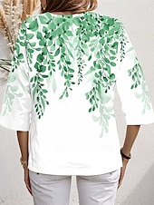 billige Blomstrete topper-Dame Bluse Blomstret Grafisk Stilfull Strandstil 3/4 ermer Crew-hals Vanlige topper Daglig Trykt mønster Rosa Blå Grønn Vår Høst