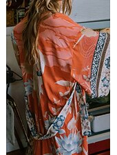 رخيصةأون ملابس علوية للشاطئ-نسائي ملابس السباحة تغطية الجسم ملابس السباحة ربطة عنق أمامية استوائي ملابس الشاطئ زهور دوران رقبة حرف V دائري كم طويل بدلة سباحة