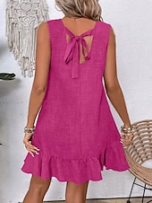voordelige Eenvoudige jurk-Dames Mini Jurk Off The Shoulder Jurk Casual Buiten Reguliere Pasvorm Grafisch Mouwloos Ronde Hals Blauw Fuchsia Groen Abrikoos Zomer