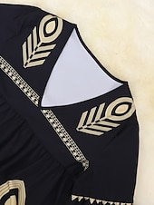 abordables Robes Boho-Femmes Mini Robe Robe trapèze Occasionnel Extérieur Sortir Coupe régulière Graphique Géométrique Manche 3/4 Col en V Noir Été
