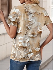 ieftine tricou floral-Pentru femei Tricou Floral Bloc Culoare #D Stilat Casual Manșon scurt Rotund Topuri obișnuite Zilnic Sfârșit de săptămână Imprimeu Bej Vară Primăvară