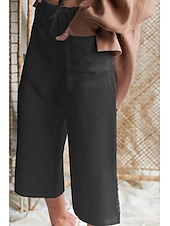 abordables Pantalon uni en coton et lin-Femmes Pantalon en coton et lin Slacks Pantacourt Occasionnel Confort Longueur cheville Naturel Uni Avec Poches Conception à cordon élastique Confortable Extérieur Rue Sortir Noir Blanche Kaki Été