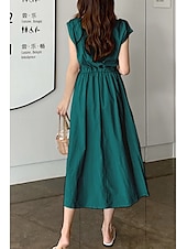 economico disegnare abiti in cotone e lino-Per donna Abito Midi Abiti in cotone e lino Moda Classico Moderno All&#039;aperto Quotidiano Ferie Vestibilità regolare Semplice Senza Maniche Girocollo Nero Verde chiaro Verde militare Blu marino Estate