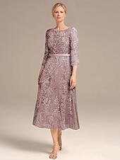 preiswerte Bodenlänge-A-Linie Kleid Mutter der Braut Elegant Petite Rundhalsausschnitt Knielang Chiffon Halbe Ärmel mit Falten einfarbig