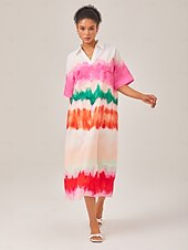baratos vestido casual estampado-vestido camisa estampado com gradiente de cor