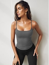 ieftine Rezervor simplu-Pentru femei Camisole Tank Top Simplu Stilat Sexy Fără manșon Fără mâneci Cu Bretele Topuri obișnuite Zilnic Negru Alb Roșu-aprins Maro Deschis Gri Închis Vară