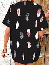 cheap Art&amp;Design Tops-Women&#039;s Shirt Feather Stylish Casual Short Sleeve Shirt Collar Regular Tops Daily Buttons Print Black White Pink Wine Blue Summer Spring