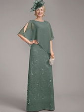 preiswerte Bodenlänge-A-Linien-Kleid, elegantes Kleid für die Brautmutter, Rundhalsausschnitt, bodenlang, Chiffon, halbe Ärmel, mit Spitze, einfarbig, 2025