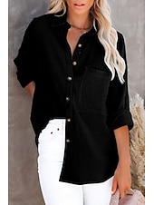 economico Camicie-Per donna Camicia Camicie ispirate al lino Abbottonare Semplice Elegante Manica Lunga Colletto a Camicia Top Regolari Quotidiano Ferie Bottoni Nero Bianco Verde chiaro Arancione Estate