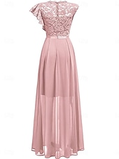 preiswerte Unter 129,99 $-Kleid Mutter der Braut Kleid Hochzeitsgast Elegant Lässig Juwel-Ausschnitt Bodenlang Polyester Kurzarm mit Spitze