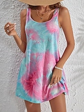 cheap Tie Dye&amp;Gradient Dress-Women&#039;s Mini Dress Petite Dress A Line Dress Off The Shoulder Dress Vacation Casual Daily Loose Fit Graphic Tie Dye Sleeveless U Neck Pink Summer