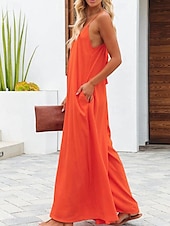 abordables Robe Simple-Combinaison Femme Active Uni Sans Manches Col V Taille Haute Vacances Quotidienne Coupe Régulière Noir Vert Clair Vert Armée Été