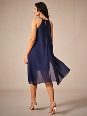 cheap Cocktail Dress-Women&#039;s Knee Length Dress Chiffon Dress Elegant Stylish Flowy Party Date Regular Fit Solid Color Sleeveless Halter Neck Navy Blue Summer