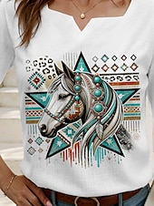 abordables Chemises-Blouse pour femmes graphique animale élégante bohème à manches 3/4 col notch régulier tops quotidiens similicuir sortie imprimé blanc été