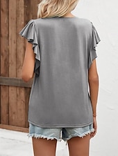 billige Bluser og skjorter-Dame Sommertopper عادي Fritid Kortermet Kappeerme V-hals Vanlige topper Drapering Svart Hvit Lysegrønn Blå Grønn Sommer