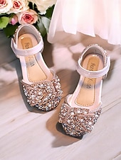 preiswerte Blumenmädchen-Mary-Jane-Schuhe für Mädchen mit Strass-Schleife – glitzernde, mit Perlen verzierte Party-Ballerinas für Hochzeiten und besondere Anlässe