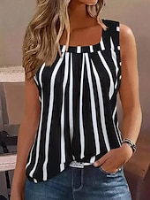 tanie Tank topy i topy na ramiączkach damskie-Damska bluzka na ramiączkach z graficznym paskiem casualowy top bez rękawów dekolt U regularny krój codzienny nadruk czarna lato