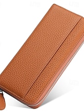 cheap Wallets-Women&#039;s Wallet Credit Card Holder Wallet Leather Cowhide Outdoor Office Shopping Zipper Multiple pockets Large Capacity RFID Blocking Solid Color Black Pink Blue