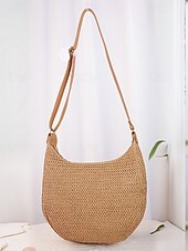 olcso Keresztpántos táskák-női nagy kapacitású, kézzel készített szalmából készült nyeregtáska válltáska - bohém crossbody táska elülső zsebbel, nyári strandtáska, alkalmi utazótáska nyaraláshoz, vásárláshoz és mindennapi használatra