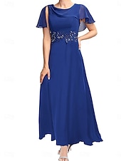 preiswerte Unter 129,99 $-Kleid Brautmutterkleid Elegant Einfach Rundhalsausschnitt Knöchellänge Polyester Kurzarm mit Spitze Einfarbig 2025