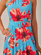 economico Abiti eleganti floreali-abito lungo in chiffon con volant floreale