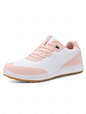 preiswerte Damen Golfschuhe-Damen Turnschuhe Flyknit Schuhe Outdoor Täglich Reise Kontrastfarbe Flacher Absatz Runde Zehe Sport Brautkleider schlicht Komfort Wanderschuhe Kunstleder Fliegendes Weben Schnürsenkel Weiß / Blau